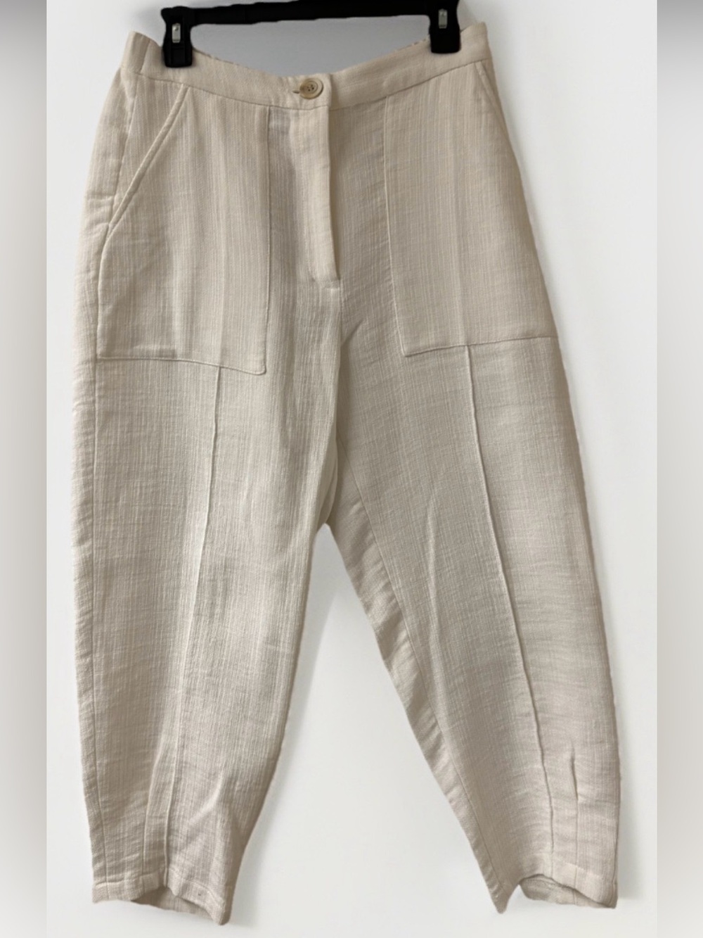Zara High Rise Off White Utility pocket Tapered Barrel Pants Sz Medium